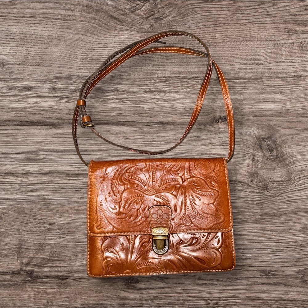 Patricia Nash Tan Embossed Leather Crossbody Bag
